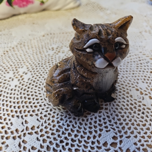 Vintage Artesania Rinconada Tabby Cat Figurine Uruguay Clay Ceramic 3" Chip Paw - Picture 2 of 14